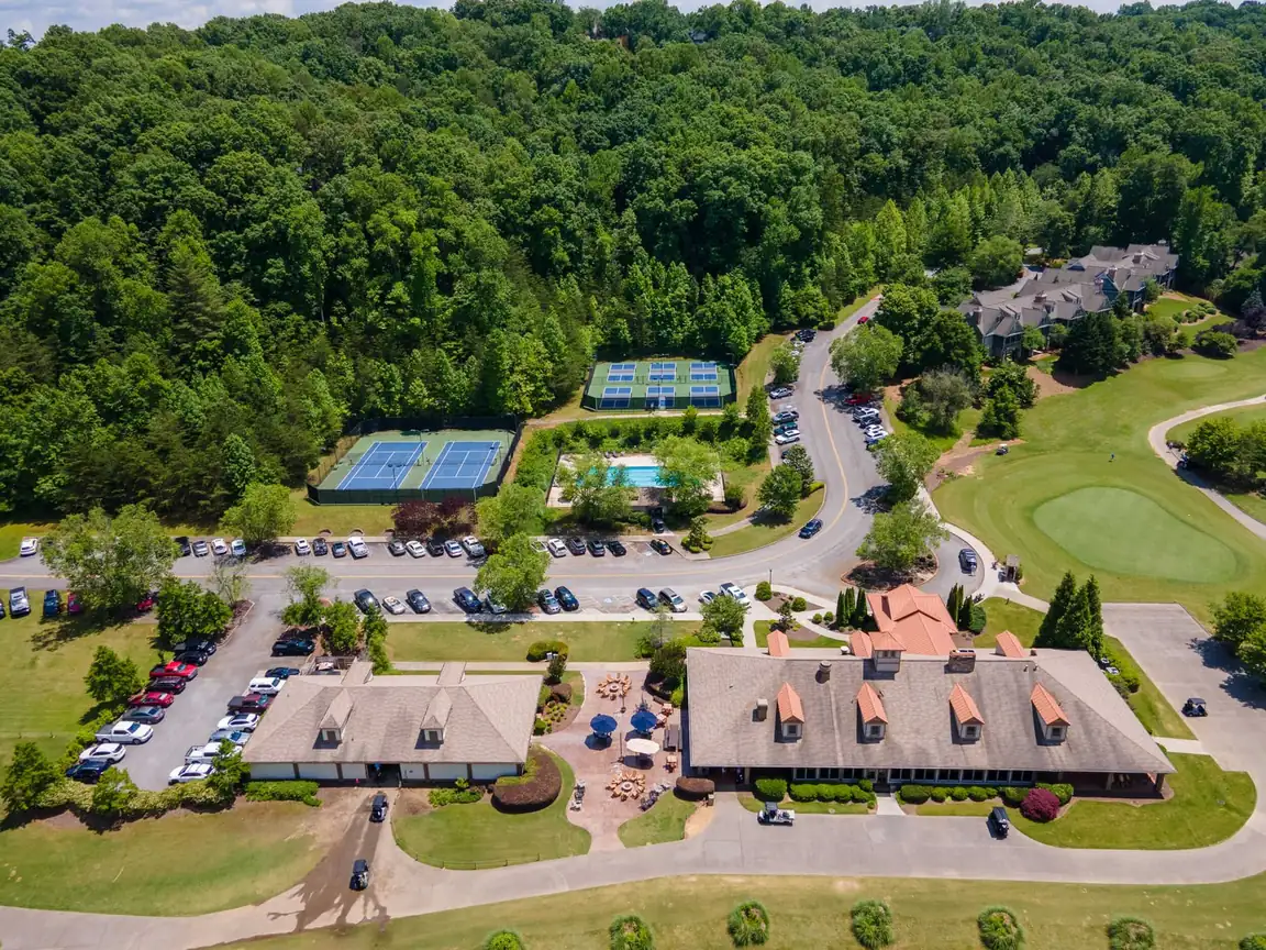 Aerial view of the Achasta Golf club house and amenities